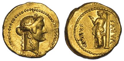 Vibia. C. Vibius Varus, 42 a.C. Aureo.