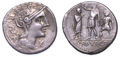 Porcia. P. Porcius Laeca, 110-109 a.C. Denario.