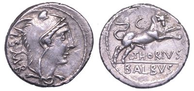 Thoria. L. Thorius Balbus, 105 a.C. Denario.