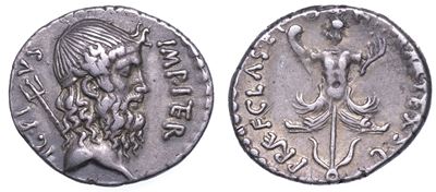Sesto Pompeo. Denario, Anni 37-36 a.C. Sicilia.