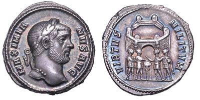 MASSIMIANO ERCULEO, Testa laureata, Argenteo, anno 294, Siscia