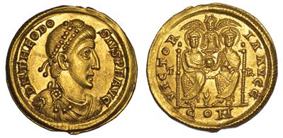 Teodosio I, 369-375. Solido, Anni 383-387. Treviri.