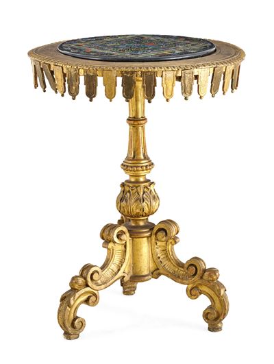 Gueridon con Piano in Marmo con Commesso di Paste Vitree Policrome e Murrine, Attribuito a France...