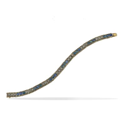 Bracciale in oro 750/1000 con diamanti taglio huit-huit e zaffiri naturali e sintetici