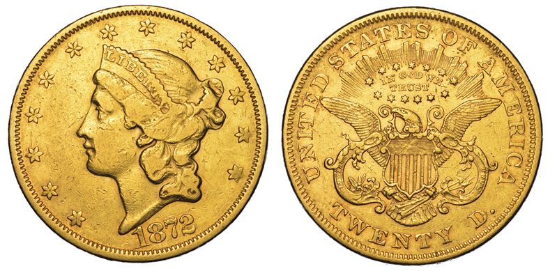 USA. REPUBLIC. 20 Dollars “Liberty Head” 1872. Zecca di Philadephia, Pennsylvania.  - Asta Numismatica - Cambi Casa d'Aste
