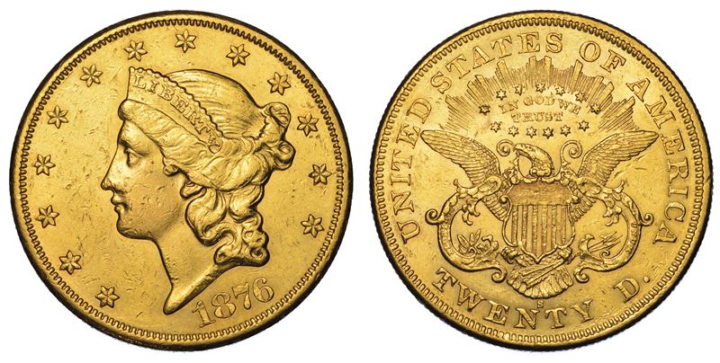 USA. REPUBLIC. 20 Dollars “Liberty Head” 1876. Zecca di San Francisco, California.  - Auction Numismatics - Cambi Casa d'Aste