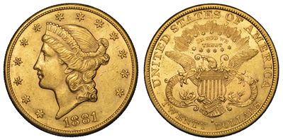 Usa. Republic. 20 Dollars “liberty Head” 1881. Zecca di San Francisco, California.