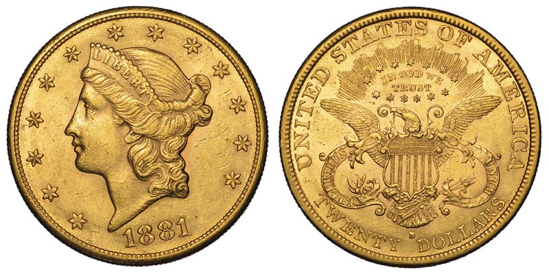 USA. REPUBLIC. 20 Dollars “Liberty Head” 1881. Zecca di San Francisco, California.  - Auction Numismatics - Cambi Casa d'Aste