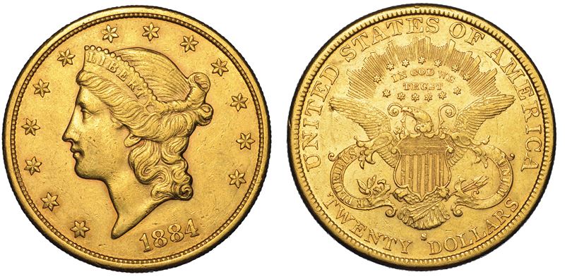 USA. REPUBLIC. 20 Dollars “Liberty Head” 1884. Zecca di San Francisco, California.  - Auction Numismatics - Cambi Casa d'Aste