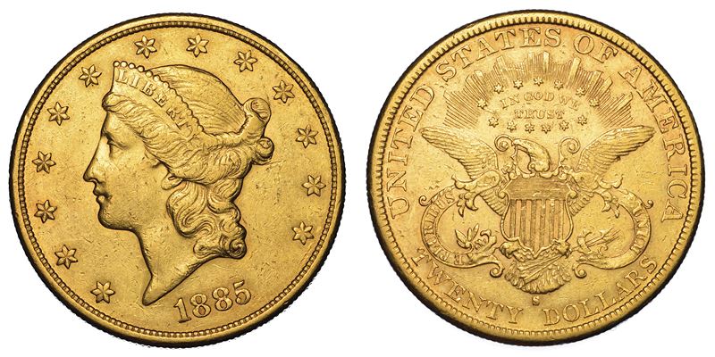 USA. REPUBLIC. 20 Dollars “Liberty Head” 1885. Zecca di San Francisco, California.  - Auction Numismatics - Cambi Casa d'Aste