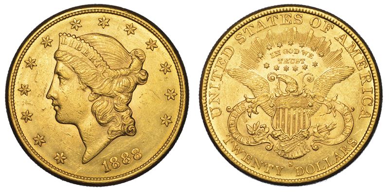 USA. REPUBLIC. 20 Dollars “Liberty Head” 1888. Zecca di San Francisco, California.  - Auction Numismatics - Cambi Casa d'Aste