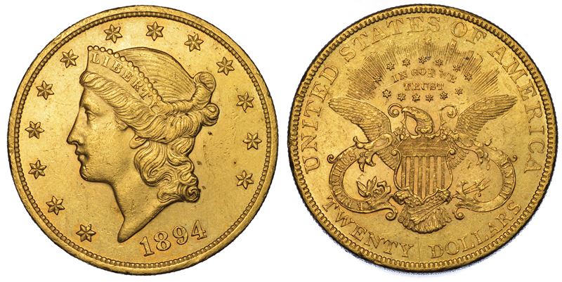 USA. REPUBLIC. 20 Dollars “Liberty Head” 1894. Zecca di Philadephia, Pennsylvania.  - Auction Numismatics - Cambi Casa d'Aste