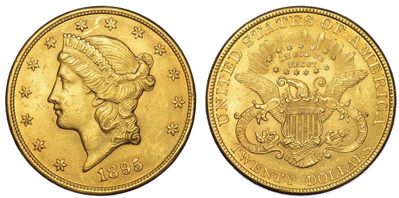 USA. REPUBLIC. 20 Dollars “Liberty Head” 1895. Zecca di Philadephia, Pennsylvania.  - Auction Numismatics - Cambi Casa d'Aste
