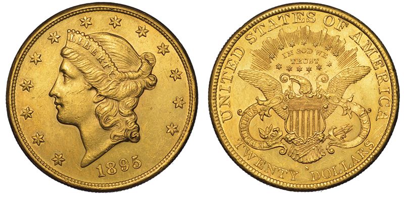 USA. REPUBLIC. 20 Dollars “Liberty Head” 1895. Zecca di San Francisco, California.  - Auction Numismatics - Cambi Casa d'Aste