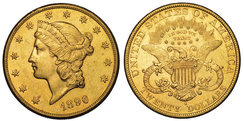 USA. REPUBLIC. 20 Dollars “Liberty Head” 1896. Zecca di San Francisco, California.  - Auction Numismatics - Cambi Casa d'Aste