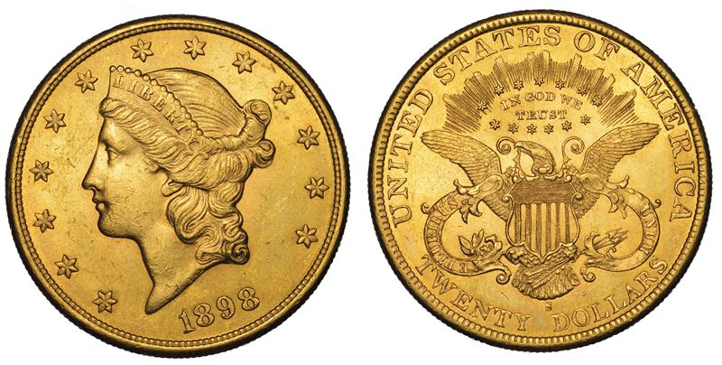 USA. REPUBLIC. 20 Dollars “Liberty Head” 1898. Zecca di San Francisco, California.  - Auction Numismatics - Cambi Casa d'Aste