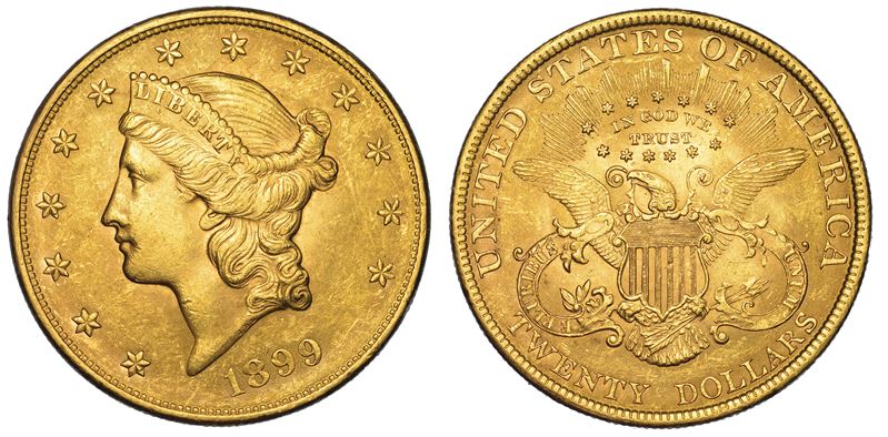 USA. REPUBLIC. 20 Dollars “Liberty Head” 1899. Zecca di Philadephia, Pennsylvania.  - Auction Numismatics - Cambi Casa d'Aste