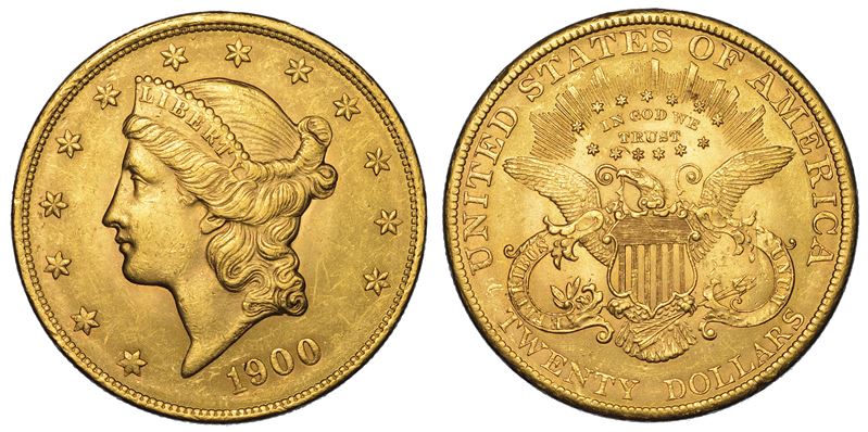 USA. REPUBLIC. 20 Dollars “Liberty Head” 1900. Zecca di Philadephia, Pennsylvania.  - Auction Numismatics - Cambi Casa d'Aste