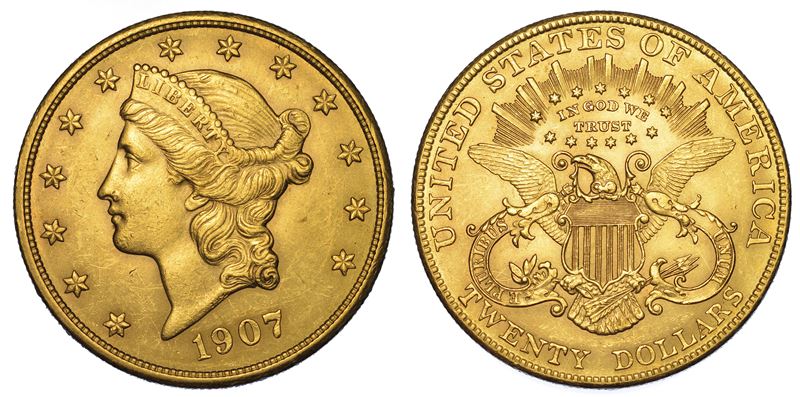 USA. REPUBLIC. 20 Dollars “Liberty Head” 1907. Zecca di Philadephia, Pennsylvania.  - Auction Numismatics - Cambi Casa d'Aste