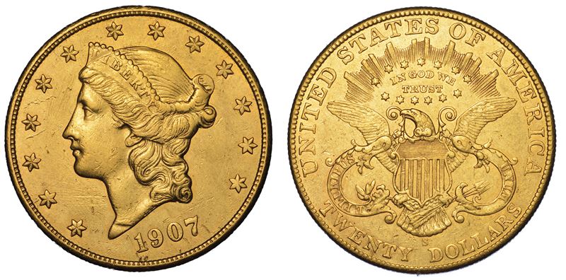 USA. REPUBLIC. 20 Dollars “Liberty Head” 1907. Zecca di San Francisco, California.  - Auction Numismatics - Cambi Casa d'Aste