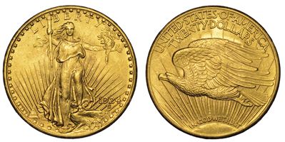 Usa. Republic. 20 Dollars “st. Gaudens” 1924. Zecca di Philadephia, Pennsylvania.