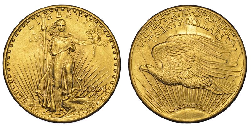 USA. REPUBLIC. 20 Dollars “St. Gaudens” 1924. Zecca di Philadephia, Pennsylvania.  - Auction Numismatics - Cambi Casa d'Aste