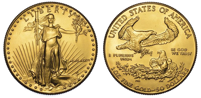 USA. REPUBLIC. 50 Dollars "American Eagle" 1986 (primo anno di emissione).  - Auction Numismatics - Cambi Casa d'Aste
