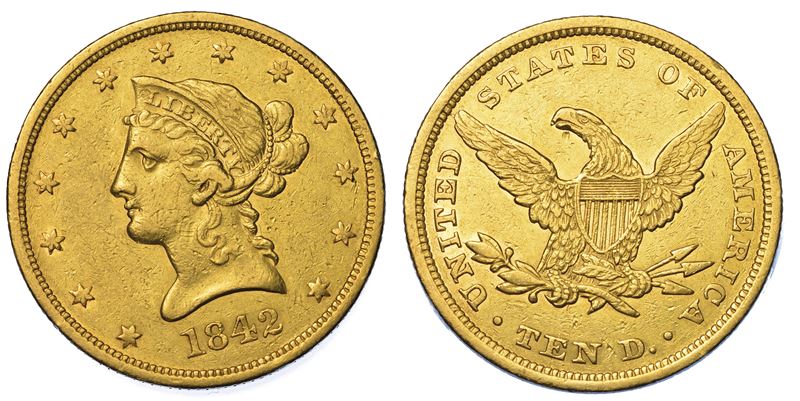 USA. REPUBLIC. 10 Dollars “Liberty Head” 1842. Zecca di Philadephia, Pennsylvania.  - Asta Numismatica - Cambi Casa d'Aste