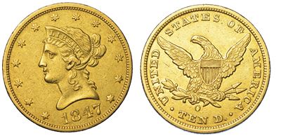 Usa. Republic. 10 Dollars “liberty Head” 1847. Zecca di New Orleans, Louisiana.