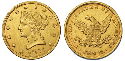 Usa. Republic. 10 Dollars “liberty Head” 1851. Zecca di Philadephia, Pennsylvania.