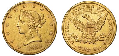 Usa. Republic. 10 Dollars “liberty Head” 1880. Zecca di Philadephia, Pennsylvania.