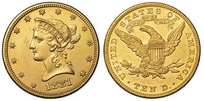 Usa. Republic. 10 Dollars “liberty Head” 1881. Zecca di Philadephia, Pennsylvania.