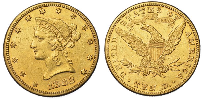 USA. REPUBLIC. 10 Dollars “Liberty Head” 1882. Zecca di Philadephia, Pennsylvania.  - Auction Numismatics - Cambi Casa d'Aste