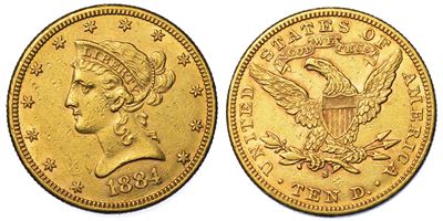 Usa. Republic. 10 Dollars “liberty Head” 1884. Zecca di San Francisco, California.