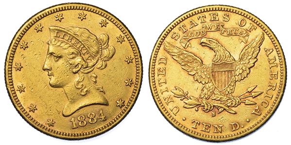 USA. REPUBLIC. 10 Dollars “Liberty Head” 1884. Zecca di San Francisco, California.