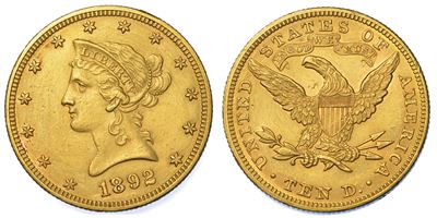 Usa. Republic. 10 Dollars “liberty Head” 1892. Zecca di Philadephia, Pennsylvania.