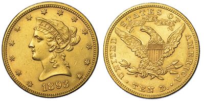 Usa. Republic. 10 Dollars “liberty Head” 1893. Zecca di Philadephia, Pennsylvania.