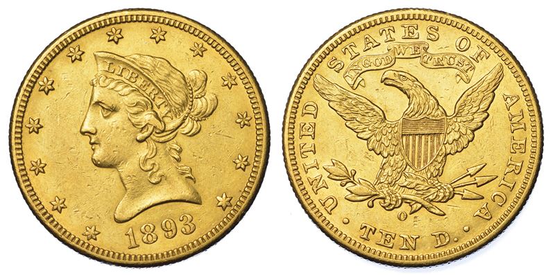 USA. REPUBLIC. 10 Dollars “Liberty Head” 1893. Zecca di New Orleans, Louisiana.  - Auction Numismatics - Cambi Casa d'Aste