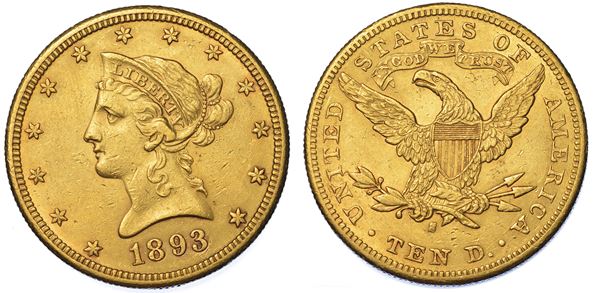 USA. REPUBLIC. 10 Dollars “Liberty Head” 1893. Zecca di San Francisco, California.