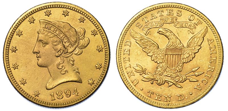 USA. REPUBLIC. 10 Dollars “Liberty Head” 1894. Zecca di Philadephia, Pennsylvania.  - Asta Numismatica - Cambi Casa d'Aste