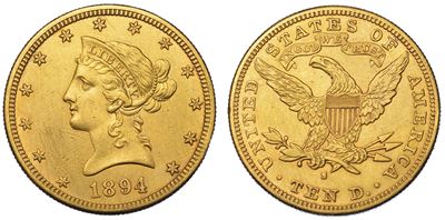 Usa. Republic. 10 Dollars “liberty Head” 1894. Zecca di San Francisco, California.