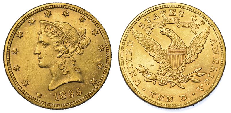 USA. REPUBLIC. 10 Dollars “Liberty Head” 1895. Zecca di Philadephia, Pennsylvania.  - Auction Numismatics - Cambi Casa d'Aste