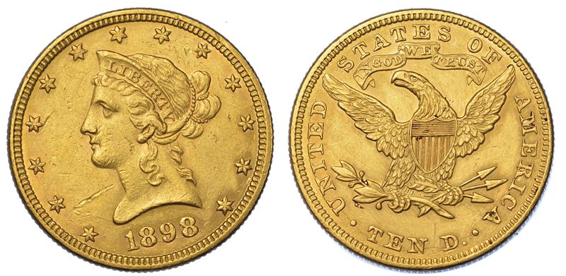 USA. REPUBLIC. 10 Dollars “Liberty Head” 1898. Zecca di Philadephia, Pennsylvania.  - Auction Numismatics - Cambi Casa d'Aste