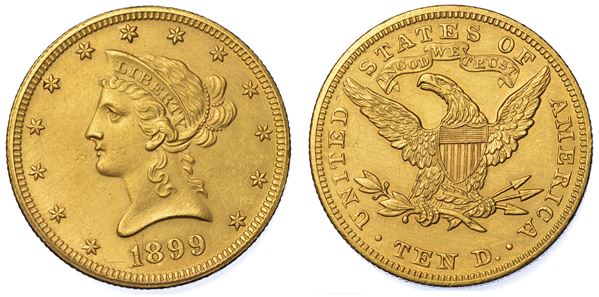 USA. REPUBLIC. 10 Dollars “Liberty Head” 1899. Zecca di Philadephia, Pennsylvania.