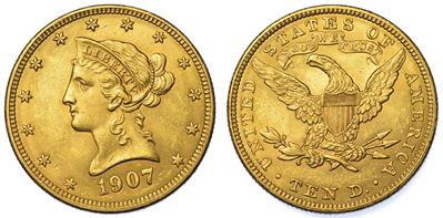 Usa. Republic. 10 Dollars “liberty Head” 1907. Zecca di Philadephia, Pennsylvania.
