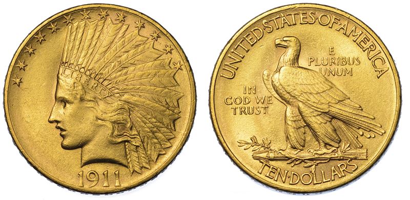 USA. REPUBLIC. 10 Dollars “Indian Head” 1911. Zecca di Philadephia, Pennsylvania.  - Auction Numismatics - Cambi Casa d'Aste