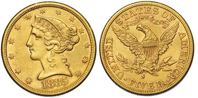 Usa. Republic. 5 Dollars “coronet Head” 1885. Zecca di San Francisco, California.