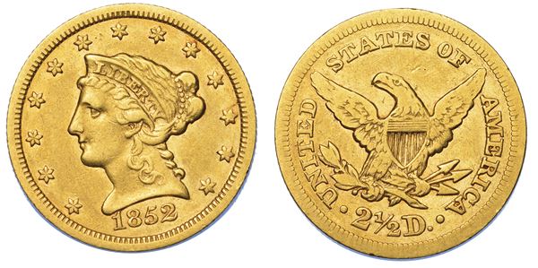 USA. REPUBLIC. 2,5 Dollars “Coronet Head” 1852. Zecca di Philadephia, Pennsylvania.