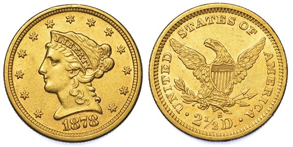 USA. REPUBLIC. 2,5 Dollars “Coronet Head” 1878. Zecca di San Francisco, California.