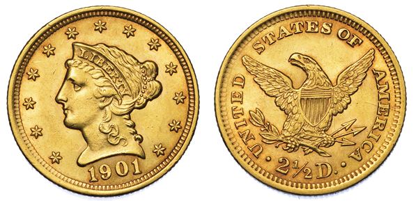 USA. REPUBLIC. 2,5 Dollars “Coronet Head” 1901. Zecca di Philadephia, Pennsylvania.